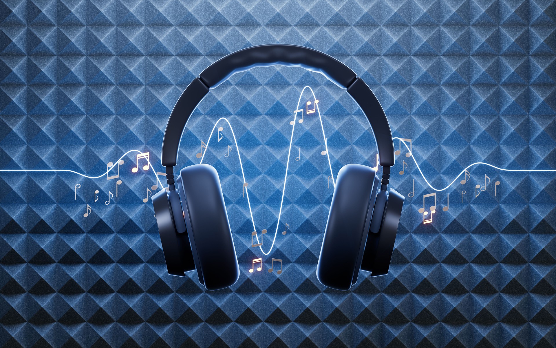 Noise-canceling headphone with sound-absorbing cotton background, 3d rendering.